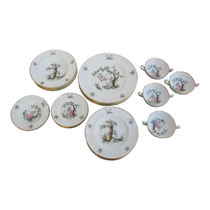 Royal Worcester Watteau Pattern Service Plates - a Group of 22