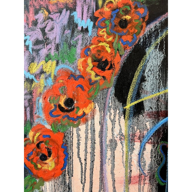 Red "I Wore Flowers" Abstract Figurative Contemporary Mixed Media Painting For Sale - Image 8 of 9