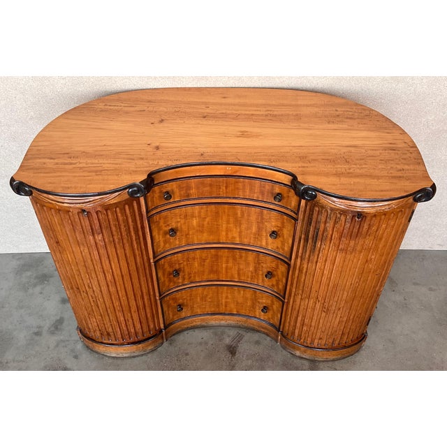 Early 20th Century Art Deco Demilune Burl Walnut and Ebonized Credenza with doors and drawers For Sale - Image 17 of 18