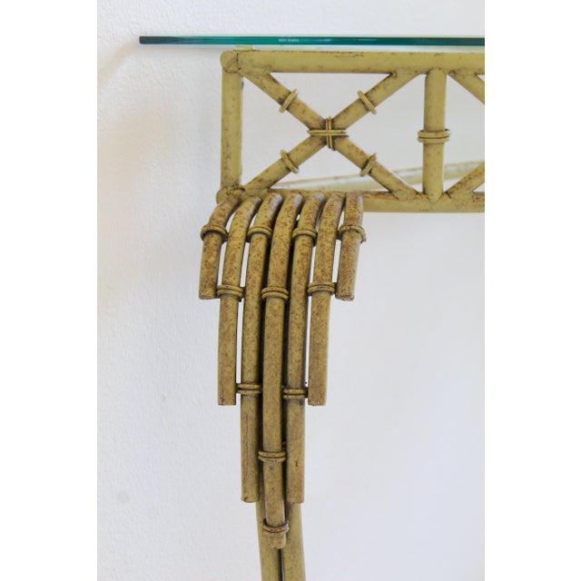 Vintage Hollywood Regency Faux Bamboo Console Table & Mirror Set Demilune Palm Beach Regency 1970s For Sale - Image 12 of 18
