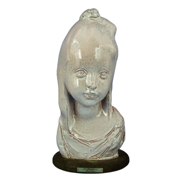 20th Century Majolica Bust of a Girl by Pietro Melandri for Matteucci, Italy For Sale