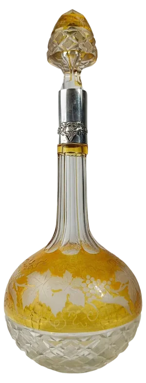 Vintage Spirit Decanter Bottle in Colored Cut Crystal and Embossed Silver, 1930s