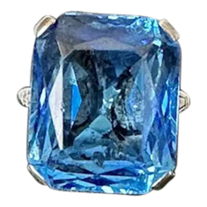 Mid 20th Century French Sterling Blue Faceted Stone Ring, Size 6.5
