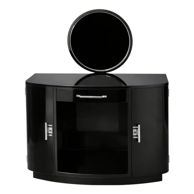 Art Deco Black Lacquer Dressing Table with Mirror For Sale