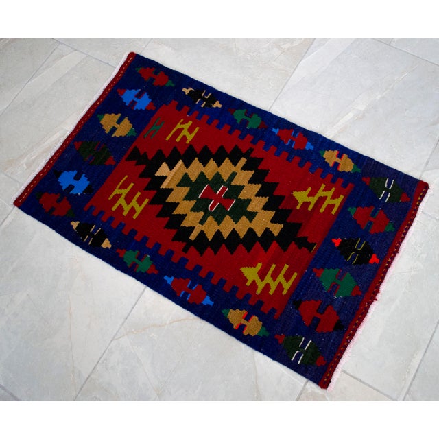 1990s Handmade Rug Colorful Kilim Small Rug 2x3 Ft Approx For Sale - Image 10 of 13