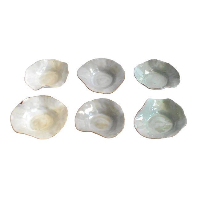 Mid-Century Signed Handmade Ceramic Small Pastel Bowls - Set of 6 For Sale