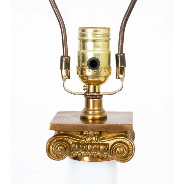 Metal Pair of Paul Hanson Style Brass and White Opaline Glass Lamps For Sale - Image 7 of 8