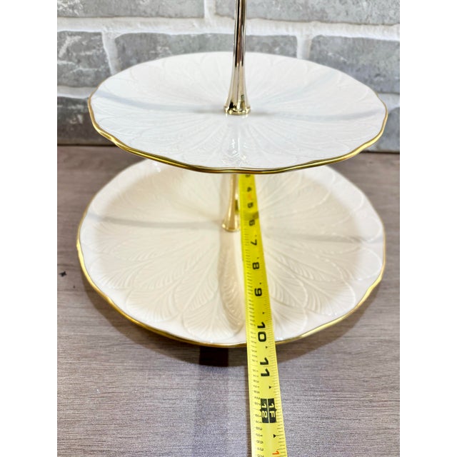 Vintage Lenox Ivory & Gold 2 Tier Tidbit/Dessert Stand Greenfield Collection For Sale - Image 9 of 11