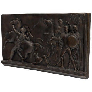 Large Roman or Greek Battle Scene Heavy Fiberglass Plaque Bronze Patina For Sale