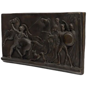 Large Roman or Greek Battle Scene Heavy Fiberglass Plaque Bronze Patina