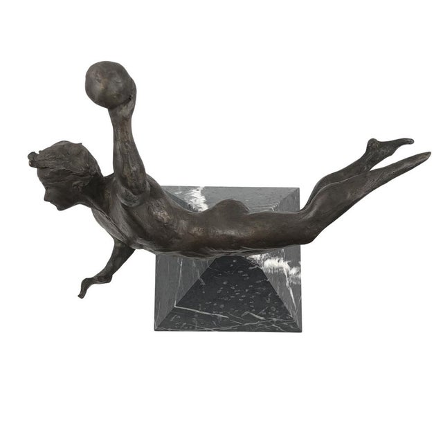 1990s Bronze & Marble Man and Sport Sculpture by Angelo Maineri, 1999 For Sale - Image 5 of 17
