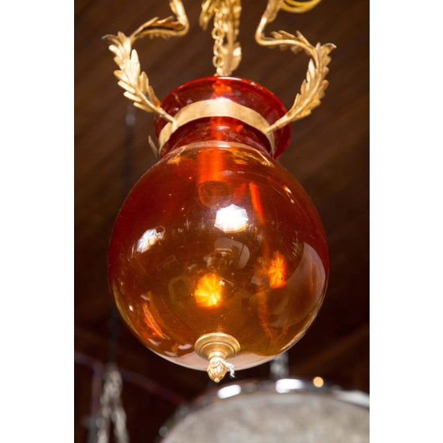 Italian Orange Glass Bell Jar Lantern For Sale - Image 4 of 6