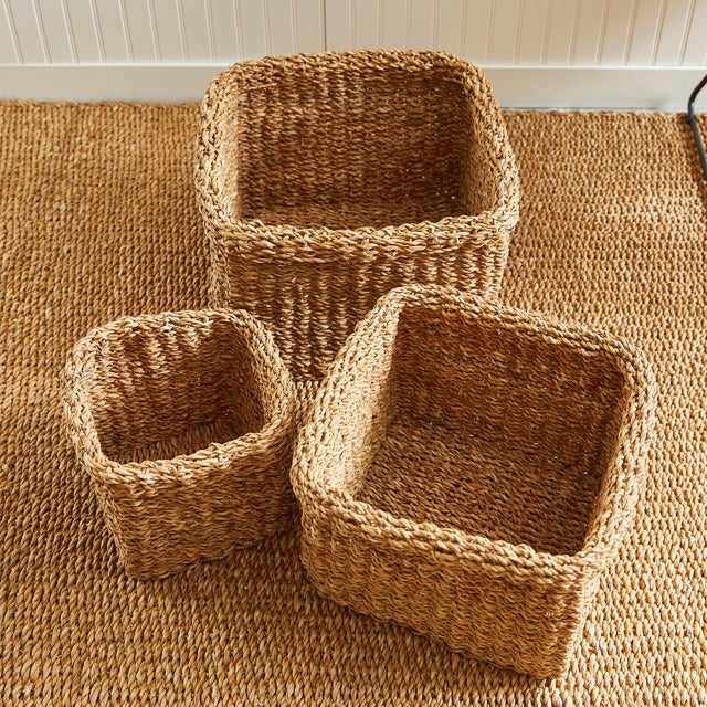Seagrass Square Baskets With Cuffs, Set Of 3 For Sale In Chicago - Image 6 of 6
