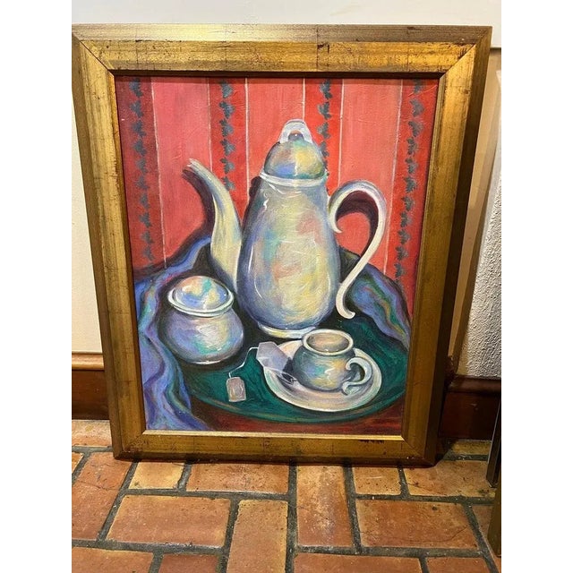 1990s Large Signed Teapot Still Life Painting by Linda Smith For Sale - Image 10 of 13