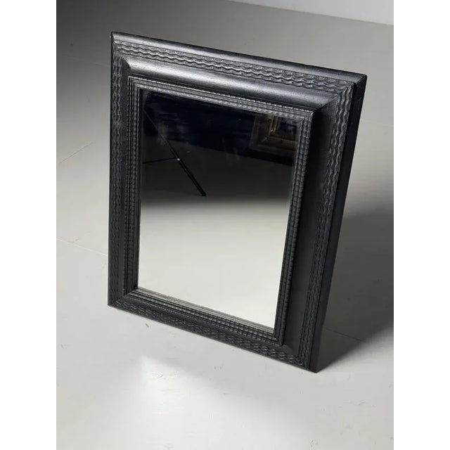 Glass Mirror in Black Ribbed Frame For Sale - Image 7 of 14