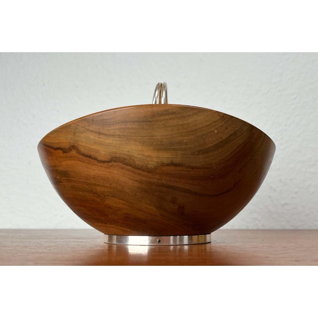 Mid-Century Modern Teak and Silver Plated Metal Bowl from Grasoli, Italy, 1960s For Sale - Image 4 of 18