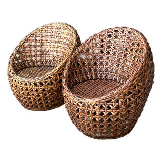 Vintage Woven Rattan Lounge Chairs - Pair For Sale