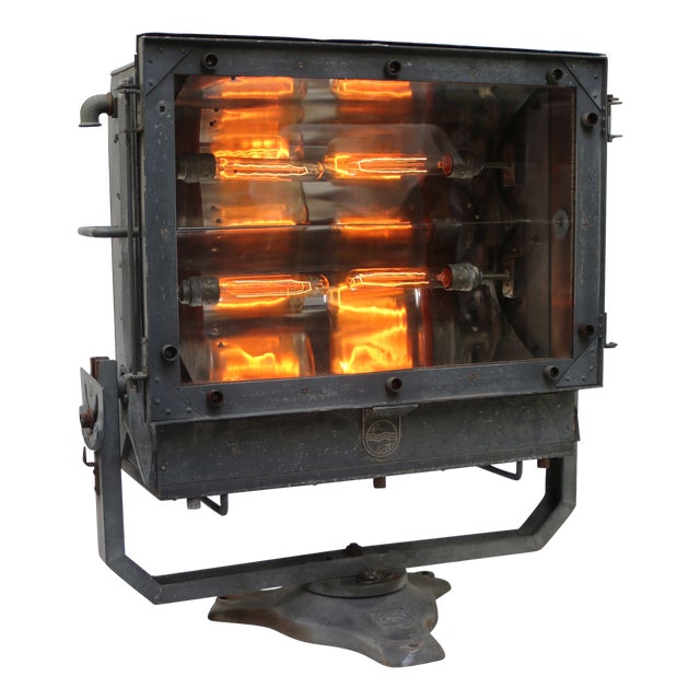 French Airport Spotlight Floor Lamp in Blue Grey Metal and Glass For Sale