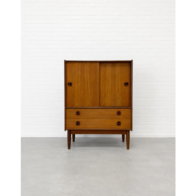 Mid-Century Modern Mid Century Modern Teak Cabinet / Danish Modern Armoire / Sliding Door Highboy Dresser / Vintage Scandinavian Storage Cabinet, C. 1960’s For Sale - Image 3 of 15