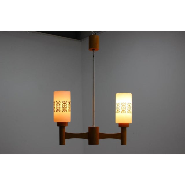 Brown Wood and Glass Pendant Light, Czechoslovakia, 1980s For Sale - Image 8 of 15