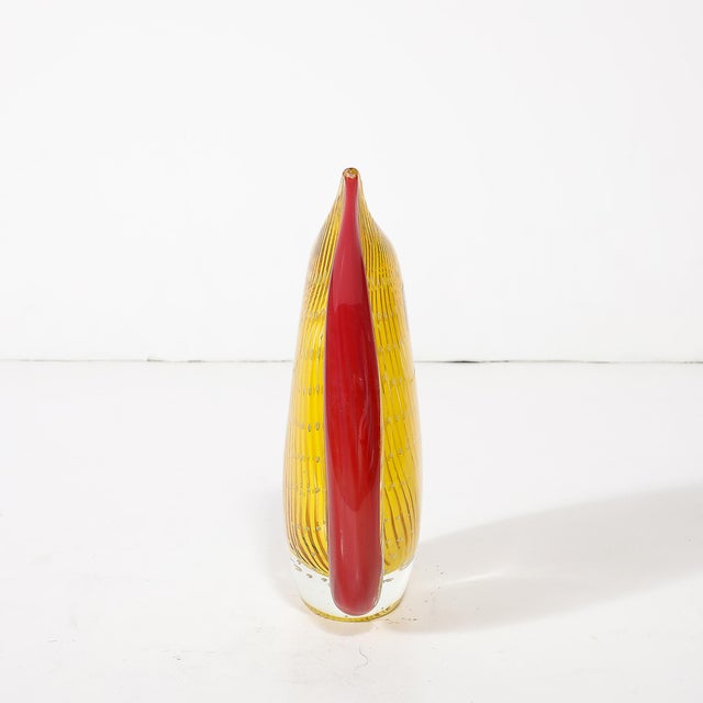Mid-Century Modernist Hand-Blown Teardrop Form Glass Vase in Yellow and Scarlet For Sale - Image 11 of 12