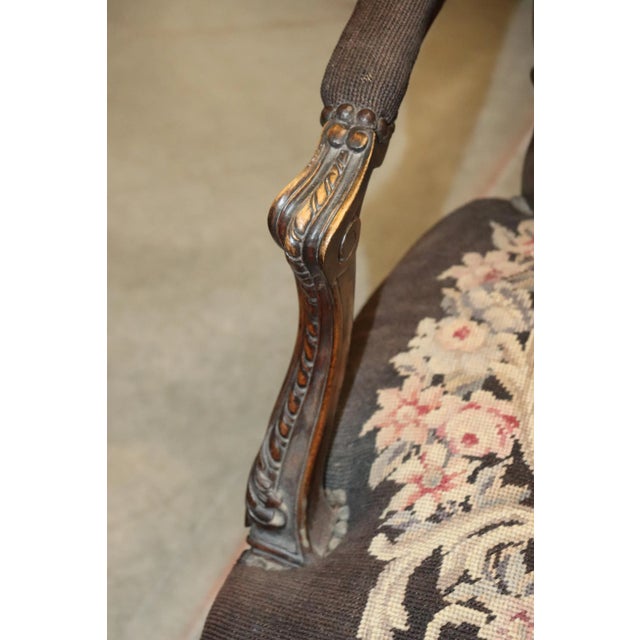 Brown French Louis XV Brown Needlepoint Armchair Circa 1940 For Sale - Image 8 of 13
