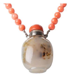 Chinese Shadow Agate Snuff Bottle Necklace, C. 1800's