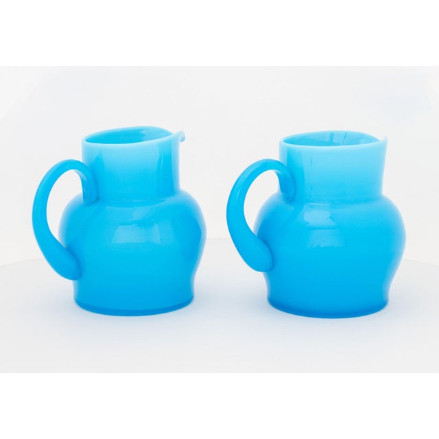 Late 20th Century Erik Hoglund Turquoise Blue Glass Water Jugs, Pair For Sale - Image 5 of 9