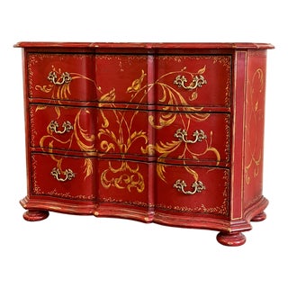 Century Furniture Red & Gold Hand-Painted Serpentine Drawer Chest, Hc11-702 For Sale