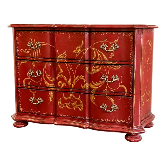 Century Furniture Red & Gold Hand-Painted Serpentine Drawer Chest, Hc11-702 For Sale