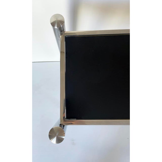 Glass Vintage Console Table in Steel and Black Glass, 1970s For Sale - Image 7 of 8