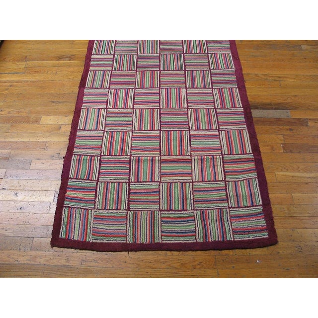 1930s Multicolor Checkerboard Folk Art Antique American Hooked Rug 3'2" X 10' 4" Carpet For Sale - Image 13 of 14
