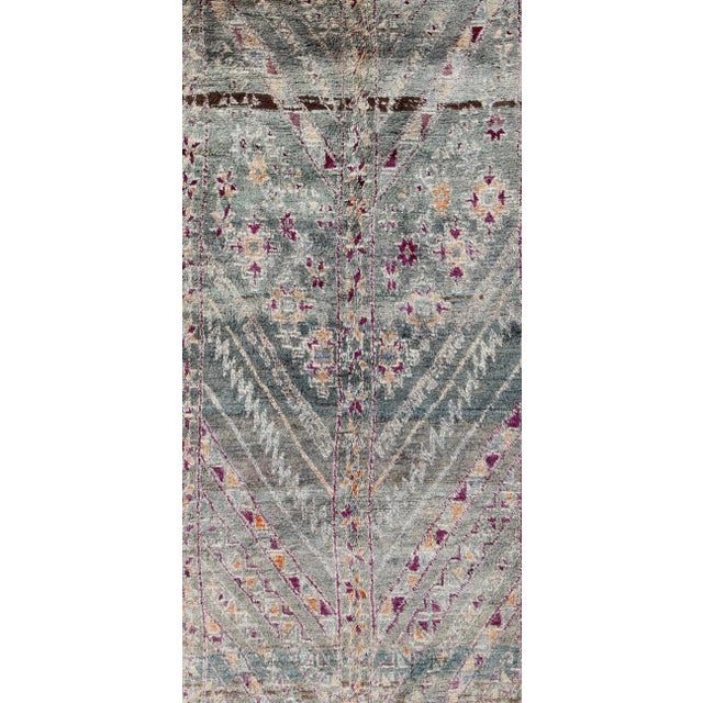 Tribal Vintage Hand Knotted Moroccan Rug With All-Over Tribal Design in Shades of Blueish/Green For Sale - Image 3 of 11