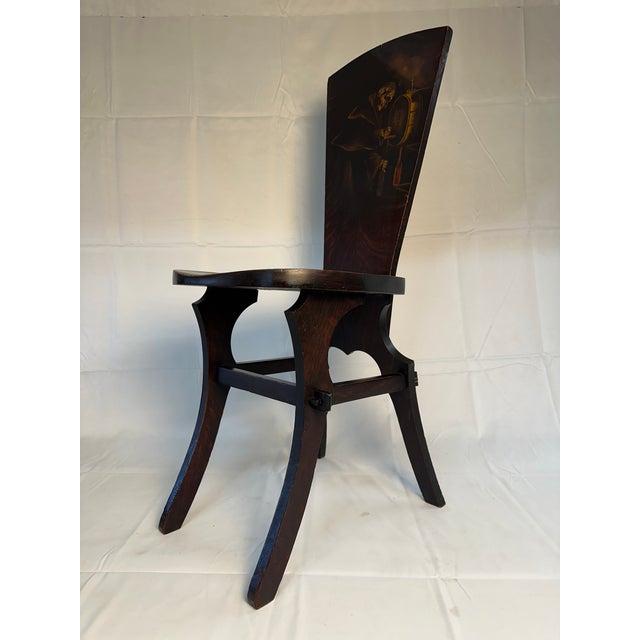 Early 20th Century Arts & Crafts Mission Oak Hall Chair Featuring a Hand-Painted Monk, Attributed to Shop of the Crafters For Sale - Image 15 of 15