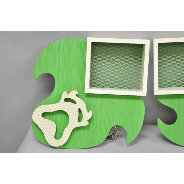 Vintage Mid Century Modern Green Theater Mask Shadowbox Wall Pocket Shelf - Pair For Sale - Image 4 of 17