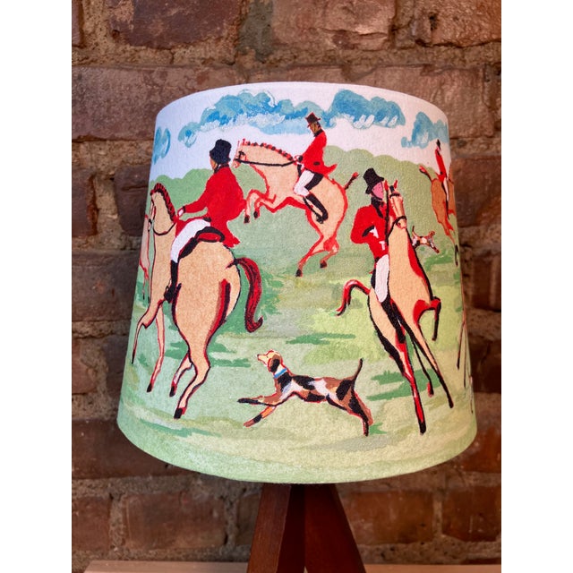 2020s Fox Hunt Original Whimsical Hand Painted Tabletop Lampshade by Pauline De Roussy De Sales For Sale - Image 5 of 11