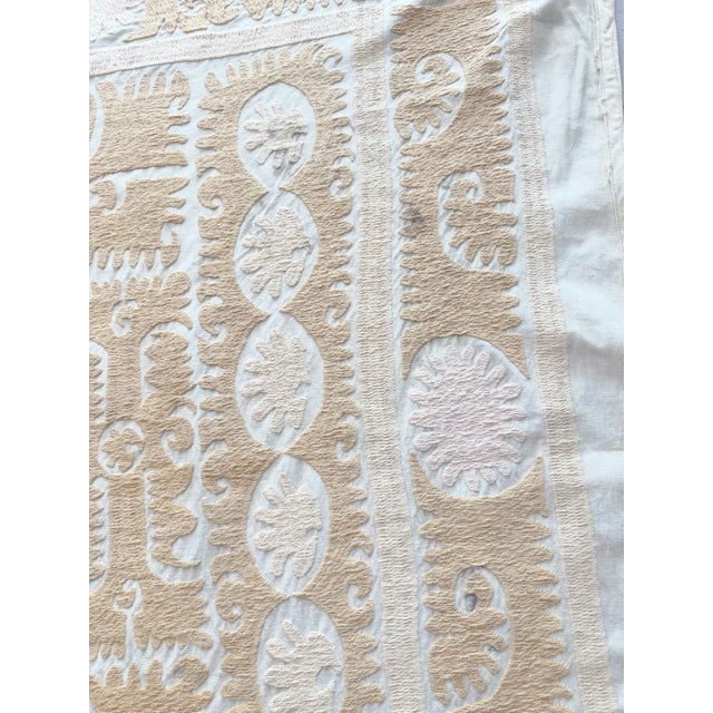 Mid-Century Modern Handmade Bukhara Suzani Textile Wall Art - 4'2'' X 4'7'' For Sale - Image 3 of 9