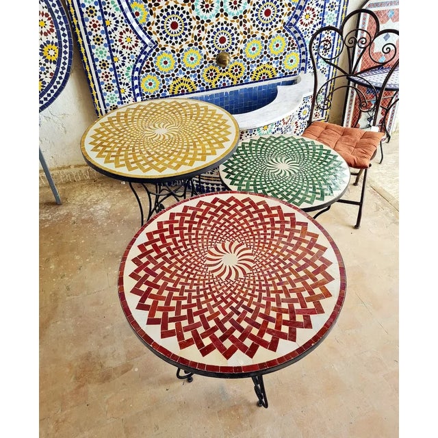 Not Yet Made - Made To Order Round Green Striped Fractal Mosaic Table with Moroccan Decor Art For Sale - Image 5 of 6