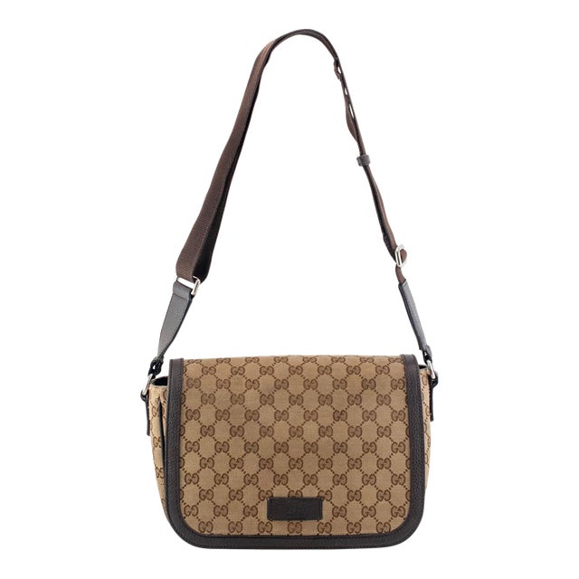 Gucci Monogram Gg Canvas 807401990 Brown & Beige Flap Cross Body Messenger Bag For Sale
