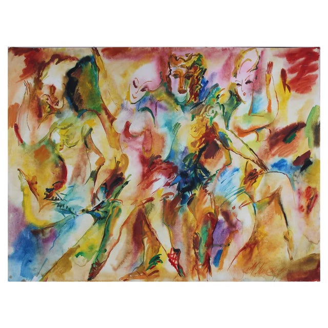Malda Muizule, Dances, Watercolor on Paper For Sale