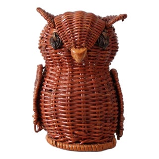 Vintage Wicker Owl Basket For Sale