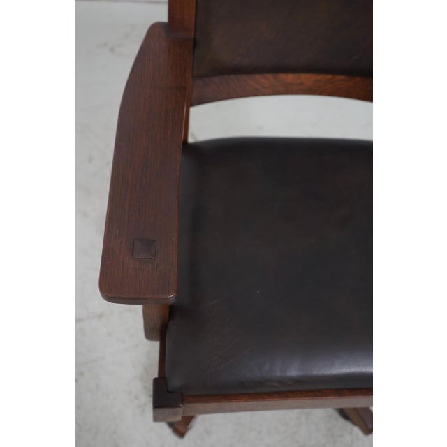 Wood Stickley Mission Oak Leather Desk Chair For Sale - Image 7 of 18