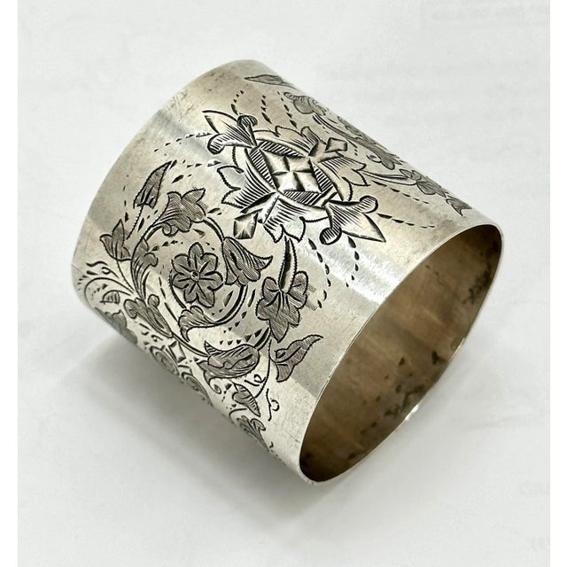 Late 19th Century Oversize Beautifully Hand Engraved Antique American Victorian Sterling Silver Napkin Ring - Circa 1870s For Sale - Image 5 of 12