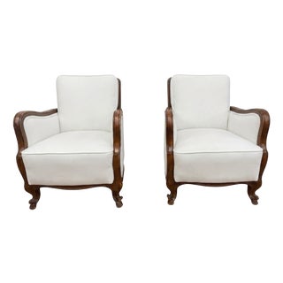 Classic Italian Armchairs with White Upholstery, 1920s, Set of 2 For Sale
