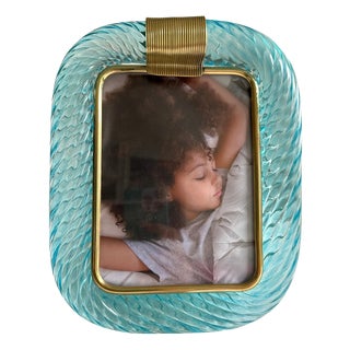 Small Light-Blue Torchon Picture Frame in Brass by Simoeng For Sale