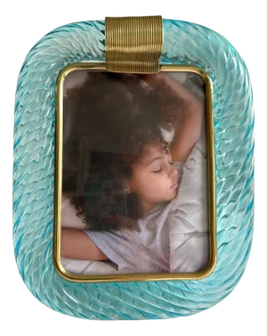 Small Light-Blue Torchon Picture Frame in Brass by Simoeng