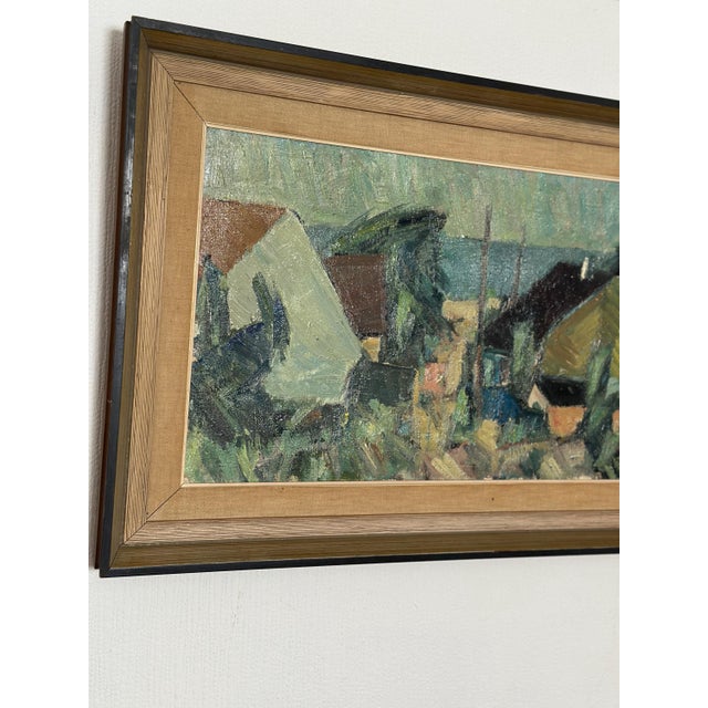 Original Swedish Oil on Canvas – “Fiskeläge” by Carl Berndtsson – Vintage & Framed – 35 × 75 cm (13.8" × 29.5") Outer...