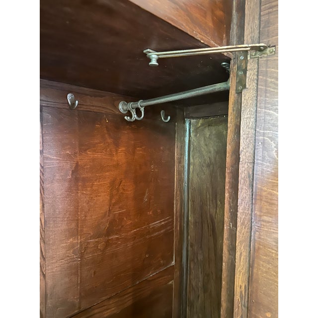 Early 20th Century British Made Art Nouveau Wardrobe Armoire With Stunning Carved Relief Accents and Hardware For Sale - Image 12 of 12