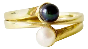 Jack Nutting Gold White Black Pearl Modernist Engagement Wedding Ring