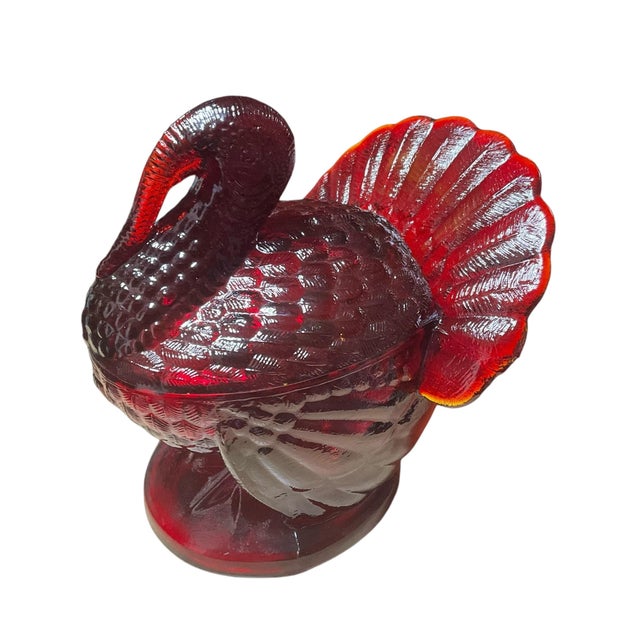 1960s Vintage Le Smith Ruby Red Amberina Glass Turkey Candy Dish With Lid For Sale - Image 12 of 12